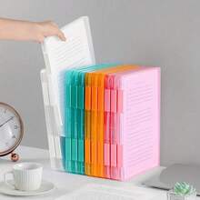 Caja de archivo de plástico transparente, caja de almacenamiento portátil y resistente al agua de varias capas, adecuada para oficina, escuela y uso doméstico - Almacenamiento de archivos de doble cara con etiquetas temáticas (rosa, naranja, verde, azul), organizador de almacenamiento