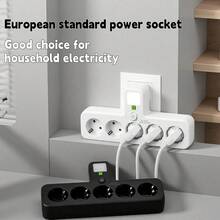 Adaptador de enchufe con 5 tomas, toma de pared multipuerto con interruptor independiente y luz nocturna pequeña, adecuado para el hogar, la oficina, los viajes y la computadora, color blanco