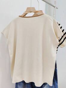 Plus Size Casual V-Neck 2 In 1 Short Sleeve Knit Top - White - View 3