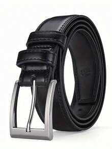 男士皮带 - 经典黑色，商务休闲风格，合金扣，适合工作场合 - 送给爸爸或丈夫的完美礼物，单叉扣，正式皮带，秋季，万圣节秋冬配饰，适合青少年、青年、男士，休闲、户外、运动、度假、毕业礼物、生日、日常穿着 - 黑色 - 查看 9