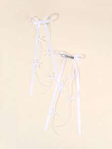 2个白色流苏发夹，女士/女孩纯色丝带流苏蝴蝶结鳄鱼夹，仿珍珠流苏蝴蝶结发夹，优雅仿珍珠流苏蝴蝶结发夹，婚礼/节日双马尾蝴蝶结发夹，女士发饰，爪夹，发夹，发饰，发卡 - 白色 - 查看 5