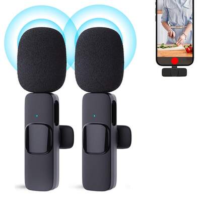 Wireless Lavalier Microphone Compatible With IPhone IPad Lapel Mics Plug-Play 2.4G Ultra-Low Delay Built-In Noise Reduction Chip 8H Working Time For Video Recording Interview Podcast Vlog