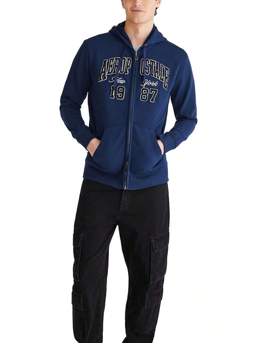 Men's Aero Logo Full Zip Hoodie-Arch - Cadet Navy - View 1