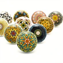6/12pcs Bohemian Style Round Ceramic Drawer Pulls, With Screws, Colorful Hand-Painted Floral And Geometric Patterns, Suitable For Modern And Vintage Cabinets, Kitchen Cabinet Handles - Random Color - View 9