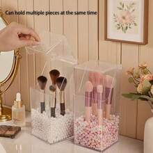1 pieza Soporte acrílico para brochas de maquillaje, organizador de escritorio a prueba de polvo para brochas, lápices de cejas, brochas de sombras de ojos