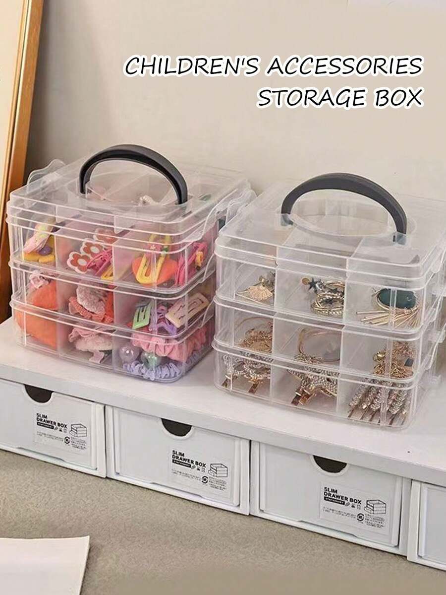 1pc Baby Hair Accessory Storage Box, Transparent Jewelry Box With Lid, Divided Compartments Jewelry Organizer Box, Multi-Functional Jewelry Packaging Box - Multicolor - View 1