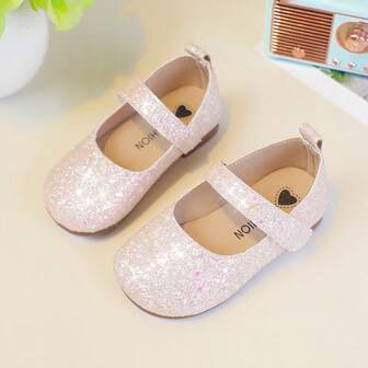 1 para dziecięcych 3D kolorowych brokatowych nadruków płaskich, uroczych, kwadratowych nosków, miękkich podeszw, księżniczki, z rzepem, odpowiednich dla dziewczynek w wieku 2-14 lat, na wycieczki, spotkania, święta i wakacje przez cały rok