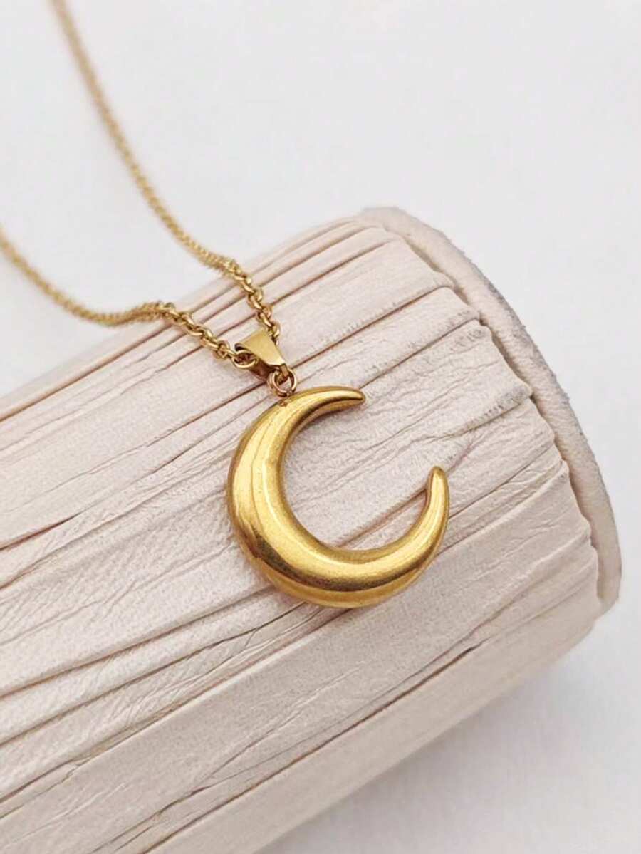 1 件不锈钢金色月亮吊坠项链 - 金黃色45+5 o子鏈 - 查看 1