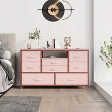 TV Stand With 8 Storage Drawer And Doors, Long TV Stand With Adjustable Shelves For 75 Inch TV For Living Room, Bedroom, Pink - Pink - View 7