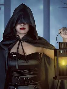 Unisex Halloween Hooded Cloak, Witch Vampire Wizard Raven Costume For Adults, Unisex Hooded Long Robe - Black - View 7