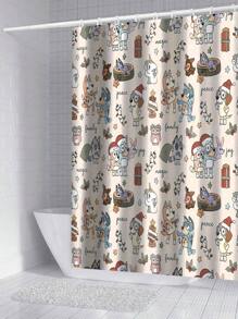 [Holiday Edition] 1/3/4pcs Bluey Family Cosplay Shower Curtain Set, Featuring Christmas Tree, Halloween Turkey Plaid Witch Hat, Bat Prints