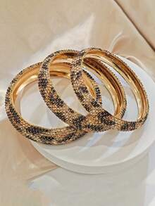 1pc Elegant Full Diamond Geometric Bangle, High-End Sparkly Crystal Metal Bracelet For Women Daily Wear - Multicolor - View 6