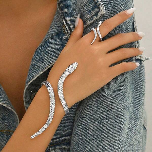1 Set übertriebener Mode Schlangen-förmiger Ring & Armband Schmuckset für Frauen