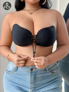 1/2 件加大码隐形聚拢文胸 - 无肩带、露背、自粘式侧翼设计，带抽绳，适合深 V 型胸罩，可重复使用，女士粘性文胸 - 彩色 - 查看 24