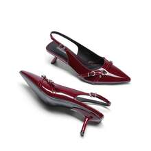 Women's Low Kitten Heels Slingback Closed Pointed Toe Comfortable Dressy Pumps Wedding Party Casual Elegant Dress Shoes - 酒紅色 - 查看 9