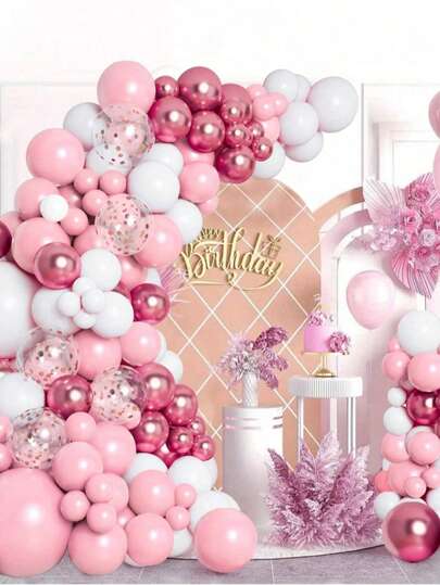 107pcs Dusty Pink Ivory Metal Rose Gold Multicolor Confetti Latex Balloons, Perfect Decoration For Pink Themed Wedding, Bridal Shower, Party, Holiday Celebration, Room Wall Photography Backdrop, Decorative Balloon Garland Arch Kit