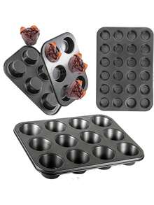 1pc Non-Stick Carbon Steel Muffin Cupcake Baking Pan, Bakeware Baking Tool For Home Use - Black - View 1