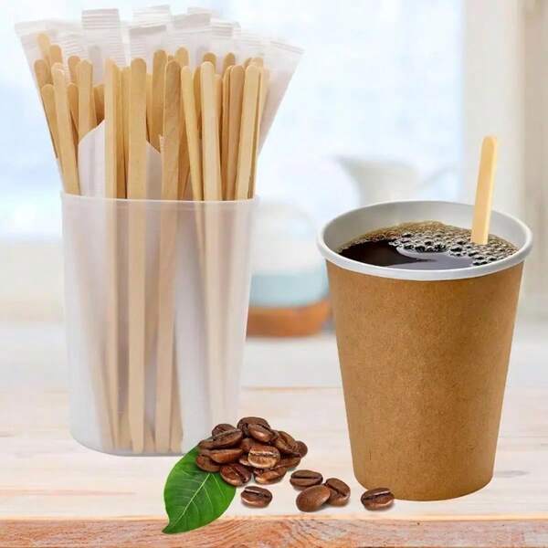 Disposable Wooden Coffee Stir Stick, Wooden Coffee Stirrer, Restaurant Bar Stir Stick, Wooden Coffee Stir Stick, High-Quality Disposable Beverage Stir Stick, Suitable For Coffee, Tea And Cocktails, Natural Khaki, Ideal Choice For Home Or Cafe Environment, Cafe Accessories, Natural Appearance, Materials