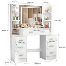 Tocador con espejo, luces LED y 7 cajones - Perfect For Organizing Makeup, Skincare, Elegant Vanity|Decorative Vanity, Vanity Furniture, Compact For Small Space, Bedroom Decor Gift, Perfect Gift For Women Girls , Ideal para regalos de Navidad y Halloween. - Blanco - Ver 8