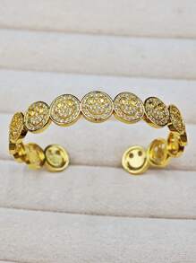 1 Stück modischer minimalistischer Herz-Kristall lächelndes Gesicht, kupfergoldplattierter kubischer Zirkonia Dekor, geeignet für Partywear