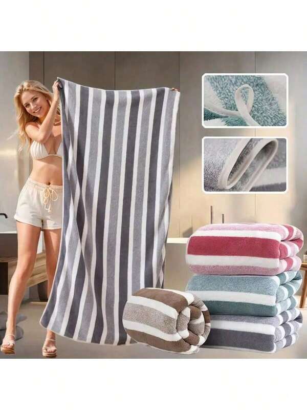 1 pièce ensemble de grande serviette de bain (70x140cm) et petite serviette (34x75cm) - Serviettes en fibre de polyester ultra absorbantes et séchage rapide pour le bain, la cuisine, le visage et les mains, motif rayé multicolore, utilisation toute saison pour hommes/femmes, parfait pour la maison, la salle de sport, les voyages, les hôtels, un excellent cadeau pour Noël, anniversaire, pendaison de crémaillère, école, rentrée, voyage, articles de voyage, articles ménagers, serviette, soins de la peau