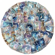 50Pcs Transparent Moon Water Bottle Stickers Funny Moon Decor Stickers Aesthetics Stickers Cute Cartoon Magic Stickers Clear Stickers Purple Blue Sticker PET Waterproof Stickers For Envelope,Water Bottle,Computer,Laptop,Phone,Luggage,Notebook,Fridge