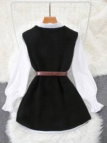 Fashionable Minimalist Versatile Commuting Soft Elegant Knitted Crew Neck Sweater Vest - Black - View 2