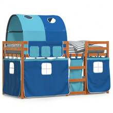 vidaXL Etagenbett Mit Vorhängen Blau 75x190 Cm Massivholz Kiefer - Blue - View 2