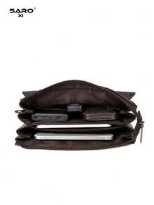 saroxi Geantă de umăr/crossbody minimalistă din piele PU pentru bărbați, geantă messenger casual cu buzunare laterale, versatilă pentru naveta, culoare neagră, cadou excelent pentru iubit - Maro - Vizualizare 9