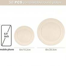 50pcs 6/8 Inch Thick Plates, Sugarcane Fiber Paper Plates, Cake Dessert Plates, Barbeque Plates For Home Kitchen Restaurant Picnic Camping Party, Party Supplies, Tableware - Multicolor - View 3