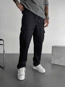 1pc Men's Multi-Pocket Solid Color Slim Fit Cargo Pants, Casual Commuting, Sports Training, Running, Outdoor, Loose Fit, Minimalist Fashion, Fitness, Jogging, Exercise, Straight Leg, Versatile, Street Style , Fall