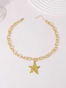 1 pieza Collar con colgante de estrella de mar de verano con cadena gruesa, adecuado para uso diario, fiestas, vacaciones y viajes de las mujeres (tratamiento de superficie de joyería desgastada) - Amarillo Oro - Ver 2