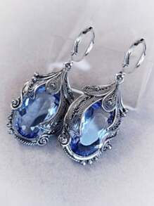 2 件精美泪滴形宝石耳环，波西米亚风格金属仿古银女士吊坠耳环，适合结婚周年纪念和外出