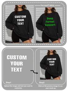 Personalisierter Text Damen Große Größen Fleece Rundhals Sweatshirt, individualisierbar mit Glückszahlen und Segenswünschen für sich selbst/Paar/Familie/Haustiere/Freunde, geeignet für Halloween, Weihnachten, Schulanfang, Herbst/Winter Bekleidung, Urlaubsgeschenke, Geburtstagsgeschenke, Partyoutfits
