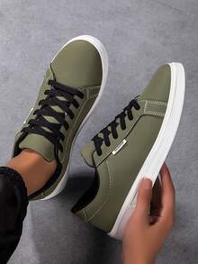 男士运动鞋，男士休闲鞋，时尚个性街头学生帅气鞋，系带男鞋，男士运动鞋 - 軍綠色 - 查看 1