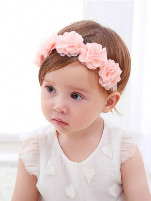 1 قطعة شريط وردي للرأس بزهرة للأطفال، إكسسوارات شعر يدوية الصنع، للأطفال الرضع والصغار