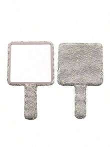 High Definition Crystal Handle Mirror, Ins Creative Diamond Inlaid Heart & Round Makeup Mirror, Portable Single-Sided Beauty Mirror,Makeup,Cheap,Room Decor,Vanity,Travel,Bedroom,Makeup Accessories,Mirror,Vanity Mirror,Mini Mirror,Compact Mirror,Mirror Small,Hand Mirror