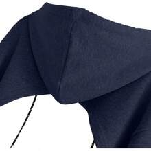 Women Crop Top Pullover Sweatshirt Long Sleeve Drawstring Hoodie - Navy Blue - View 3