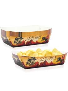 10pcs/20pcs/50pcs Wild West Food Tray Paper Western Cowboy Party Snack Plates Boat Trays For Wild West Birthday Party BBQ Picnic & Western Events Decorations Cowboy Theme Babe Shower Party Supplies