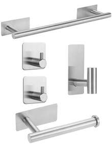 5 Stücke Edelstahl Badezimmer Accessoire Set - beinhaltet Handtuchhalter, Toilettenpapierhalter und Bademantelhaken - ohne Bohren, einfache Installation - ideal für Heimdekoration und Organisation, Badezimmer Organisation | Modernes Badezimmer Set | langanhaltend Badezimmer Armaturen, Badezimmer Accessoires