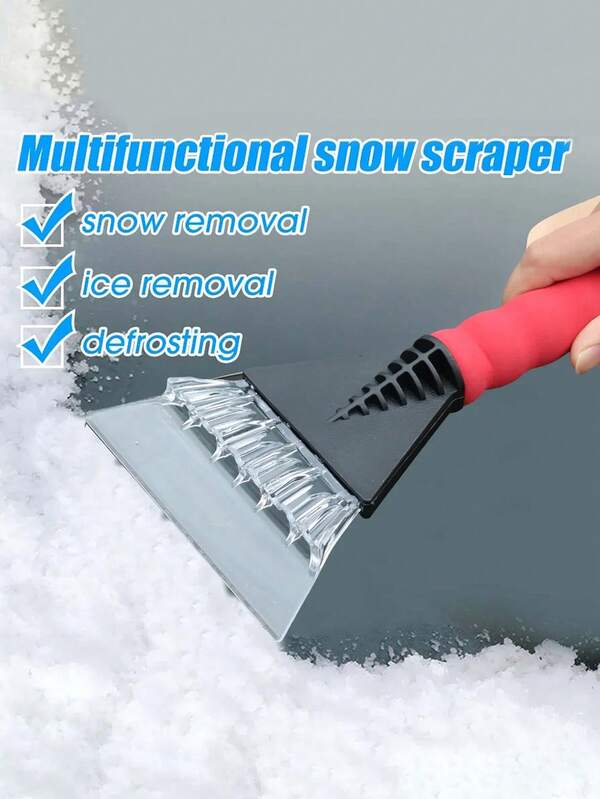 1 pezzo Pala da neve multifunzione in ABS rosso con impugnatura in gomma, raschietto per ghiaccio auto, rimuovi brina, pala da neve in plastica