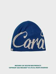 1pc Unisex American Street Letter Intarsia Reversible Knit Beanie Hat, Unisex Hip Hop Skateboard Ear Warmer Skull Cap, Suitable For Outdoor Walking, Shopping, Daily Wear, Autumn/Winter