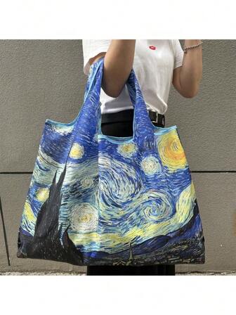 1pc Women's Foldable Tote Bag, Large Capacity Shopping Bag, Minimalist Design, Versatile Style, Suitable For Commuting, Travel, Shopping, Convenient Open/Close Design, Multi-Functional, Applicable For Various Occasions, Classic, Durable And Comfortable Texture, Easy To Clean, Easy To Match