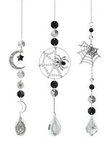 3 cái bắt nhện pha lê, đồ trang trí Halloween kinh dị, đồ trang trí nhện trên mạng nhện, đồ treo tường phù thủy, đồ trang trí mùa đen tối - màu đen - Xem 7