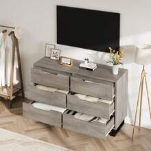 mteryoing Home 6 Dresser For Bedroom, 47.2" Wide Dresser, Freestanding Vertical Drawer Cabinet With Storage, Wooden Closet Storage Chest For Living Room, Hallway, Entryway - Xám - Xem 2