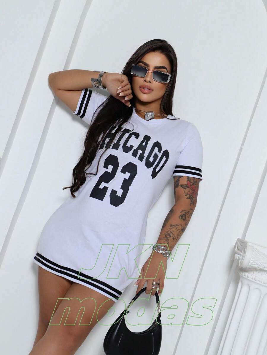 Women's T-Shirt Dress 23 100% Cotton Short Sleeve Women's T-Shirt Foreign Fashion - trắng - Xem 1