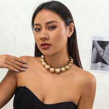 Chunky Gold Necklace For Women - Big Silver Beaded Necklace, Thick Bold Ball Choker