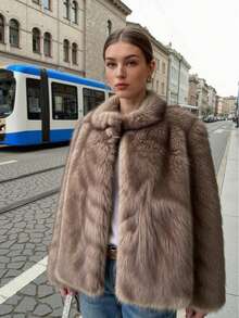 Fashionable Faux Fur Jacket, Versatile Fluffy Women's Winter Coat