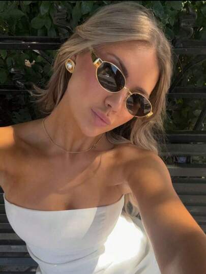 1 Pair/2 Pairs Oval Personalized Metal Vintage Fashion Glasses, Suitable For Women, Fashion Accessory For Summer Beach Vacation, Outdoor, Travel, Retro Oval Frame, INS Street Vintage Fashion With Travel Beach Accessories, Vintage Y2K Suitable For Daily Use And Outdoor Activities