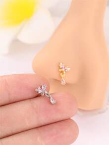 1 Pieza Pendiente de nariz con diseños colgantes de mariposa, corazón y cruz, Anillo de nariz en forma de L, Joyería de piercing de oro/plata para mujeres